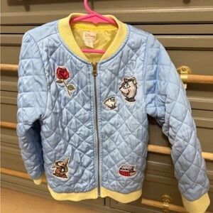 Disney Kids Light Blue Quilted Jacket with Patches - Beauty & the Beast